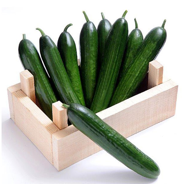 cucumber in wooden crate