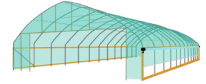 Figure 1. High tunnels are typically constructed from metal pipes that are covered with sheets of polyethylene. The sidewalls can be raised to allow ventilation.