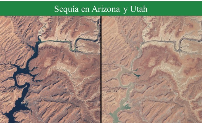 Foto 2: Sequía en Utah, imagen de la izquierda tomada en marzo de 1999 e imagen de la izquierda tomada en mayo de 2014.
