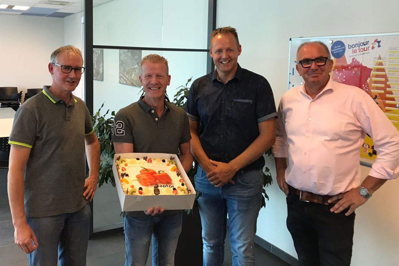Van links naar rechts: Arend van Silfhout (TD De Ruiter), Bart van der Valk (Zwingrow), Duco de Ruiter (accountmanager De Ruiter), Peter Custers (accountmanager De Ruiter)